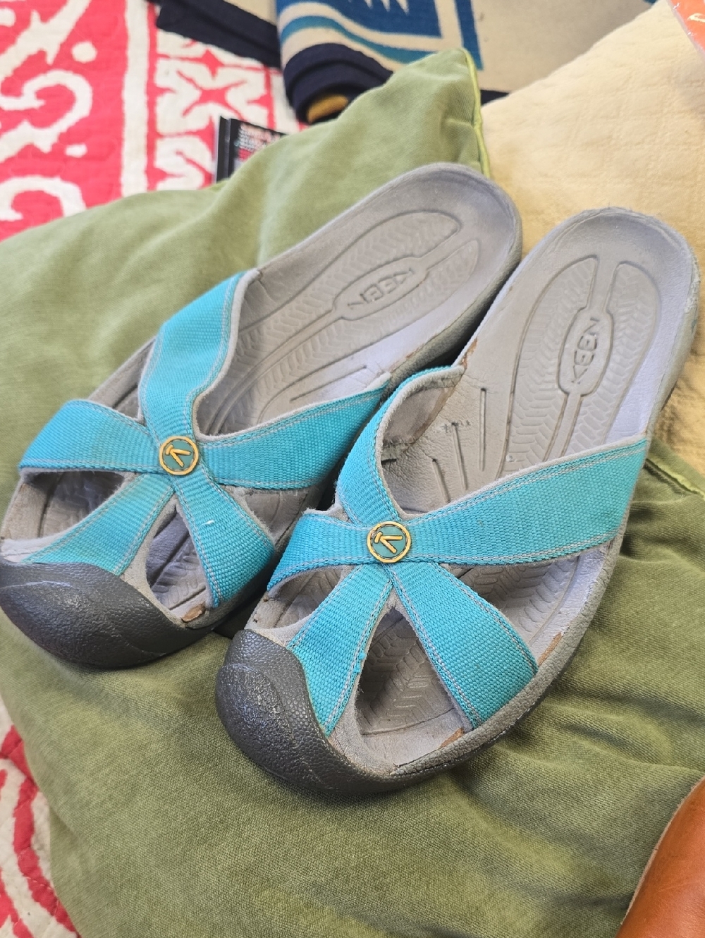 KEEN Bali Sport Slip On Sandal Toe Guard Sailboat Beach Aqua 9.5 US Eu 40